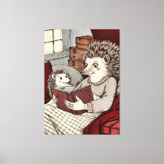 Mother Hedgehog reading a book Canvas Print