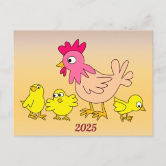 Mother Hen 2025 Calendar on Back Postcard