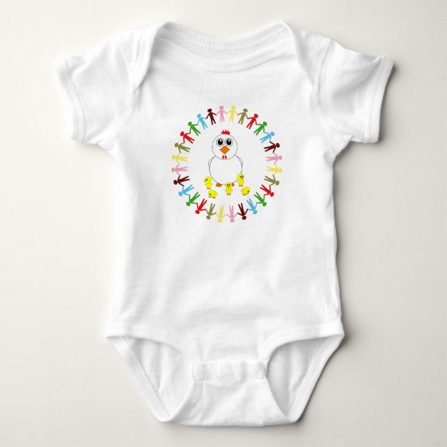 MOTHER HEN AND BABY CHICKS BABY BODYSUIT (Front)