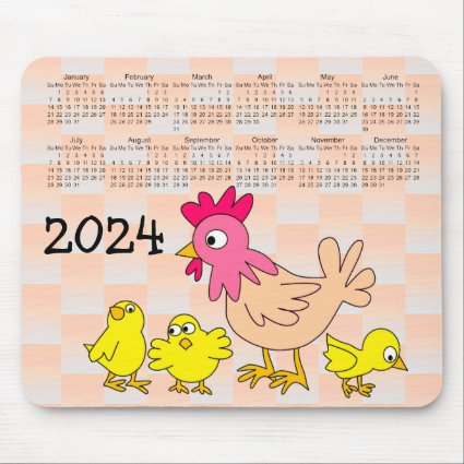 Mother Hen and Chicks 2024 Calendar Mousepad