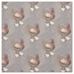 Mother Hen and Chicks Watercolor Fabric