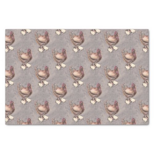 Mother Hen and Chicks Watercolor Tissue Paper