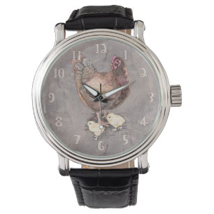 Mother Hen and Chicks Watercolor Watch