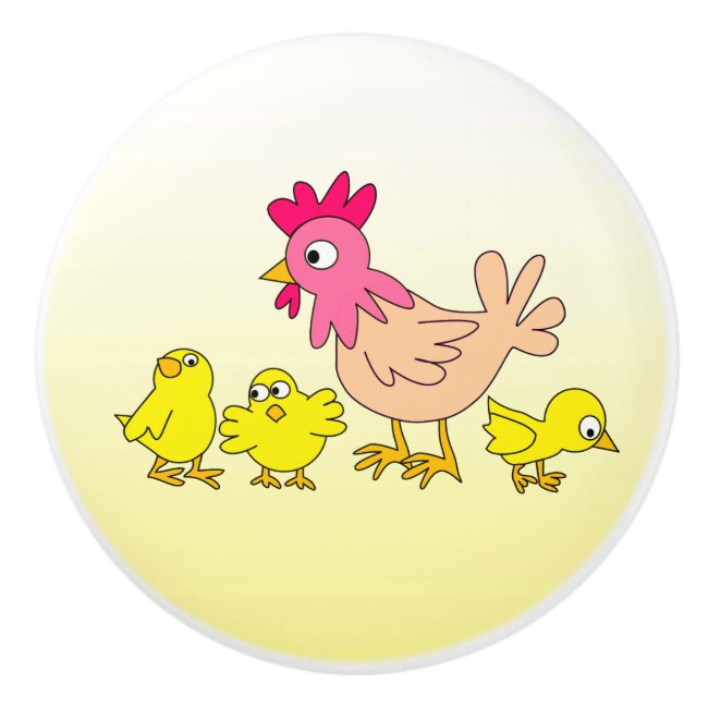 Mother Hen and Her Chicks Ceramic Knob