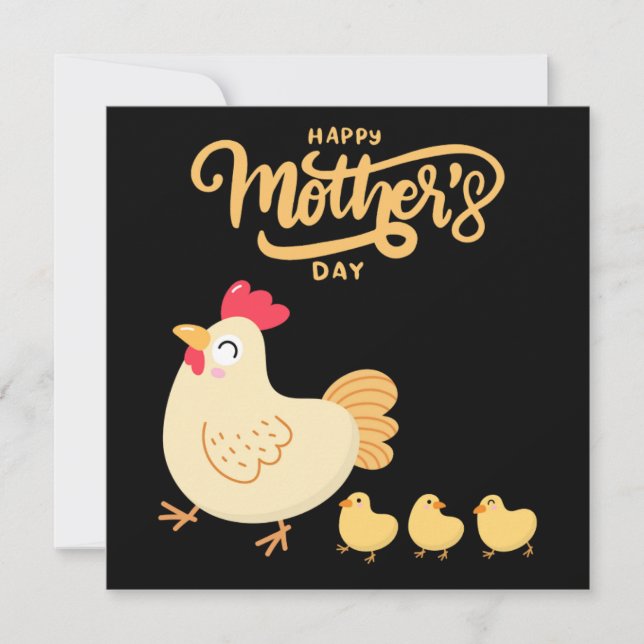 Mother Hen And Her Chicks Drawing Mother's Day  Holiday Card (Front)
