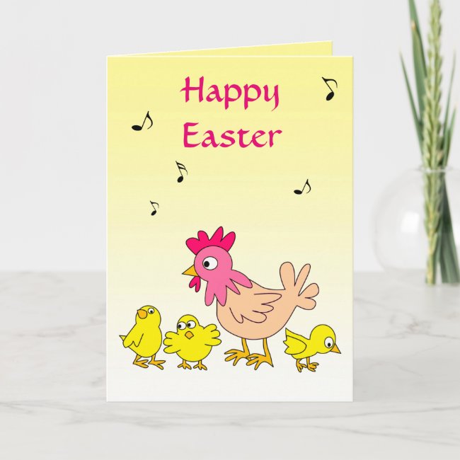 Mother Hen and Her Chicks Singing Easter Card