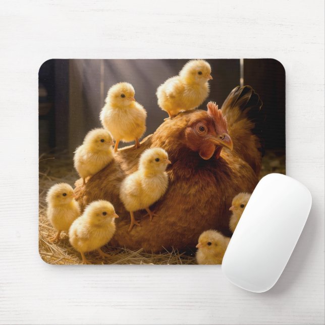 Mother Hen with Baby Chicks in Barn Mouse Pad (With Mouse)
