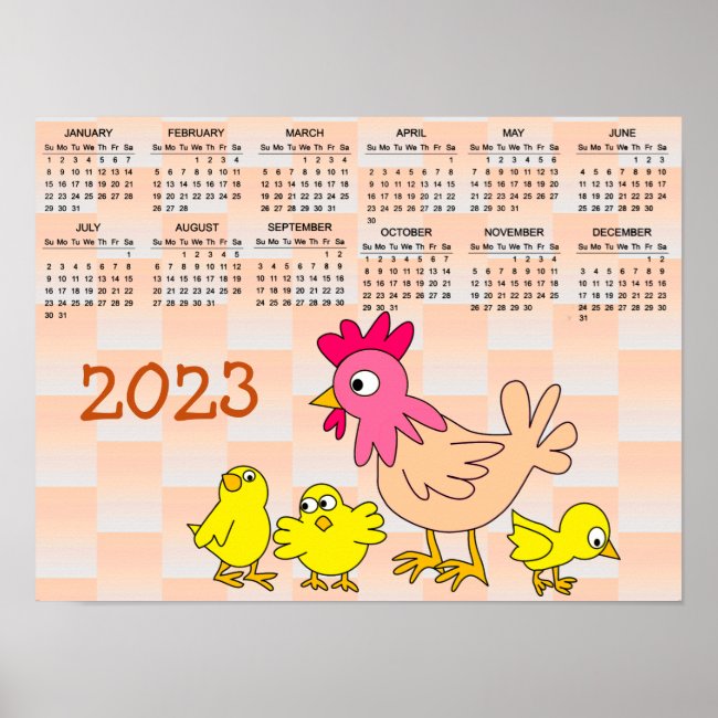 Mother Hen with Her Chicks 2023 Calendar Poster