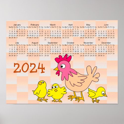 Mother Hen with Her Chicks 2024 Calendar Poster