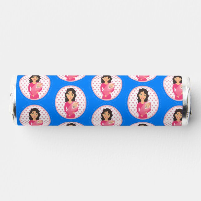Mother holding baby breath savers® mints (Front)