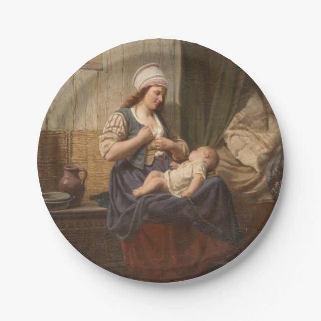 Mother Holding Her Child (by Rudolf Jordan) Paper Plates (Front)