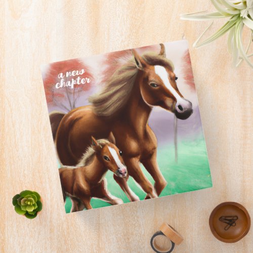 Mother Horse and Colt Galloping Through the Grass 3 Ring Binder