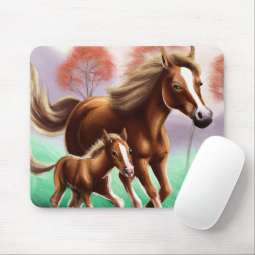 Mother Horse and Colt Galloping Through the Grass Mouse Pad