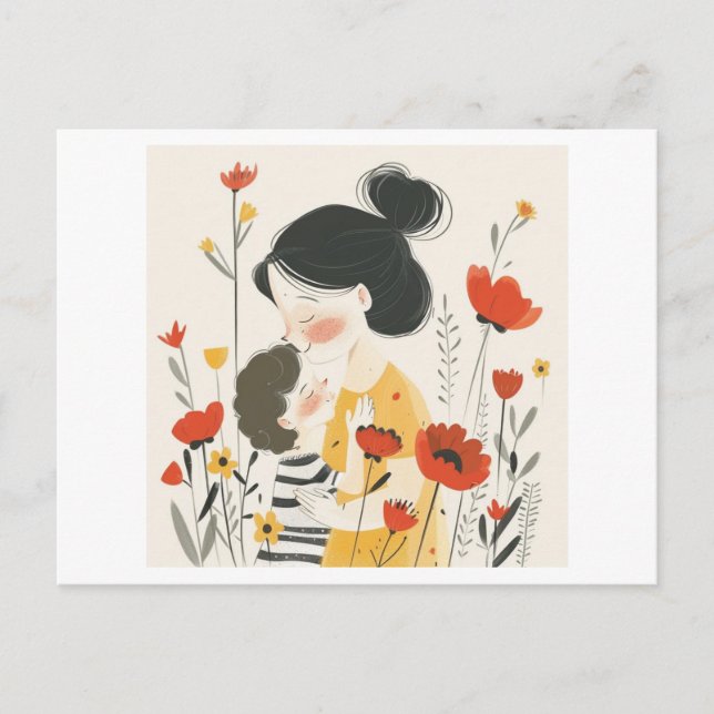 Mother Hugging her Son Asian Chinese Japanese Postcard (Front)