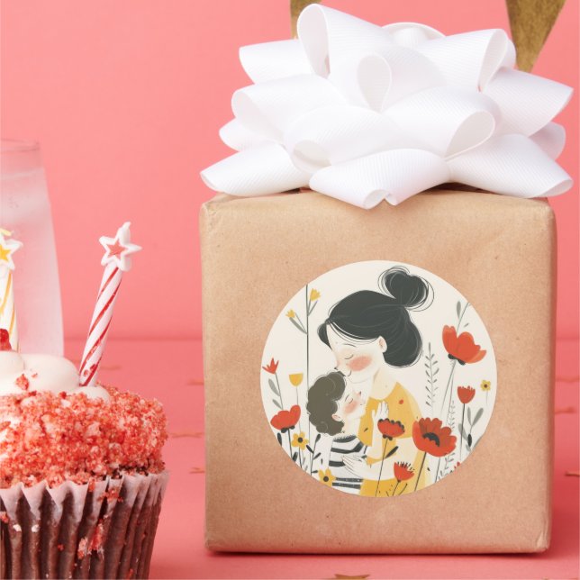 Mother Hugging her Son Classic Round Sticker (Party)