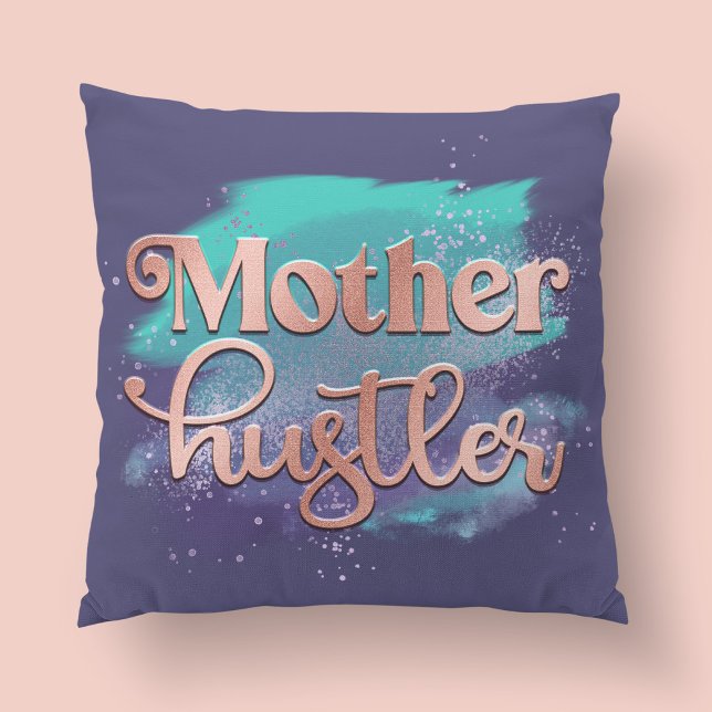 Mother Hustler Trendy Rose Gold Mom Typography Throw Pillow (Creator Uploaded)