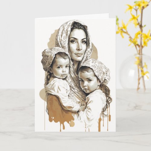 Mother in Headscarf  Twin Daughters Mothers Day Card