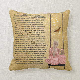 Mother in heaven sitting on swing poem photo gold throw pillow