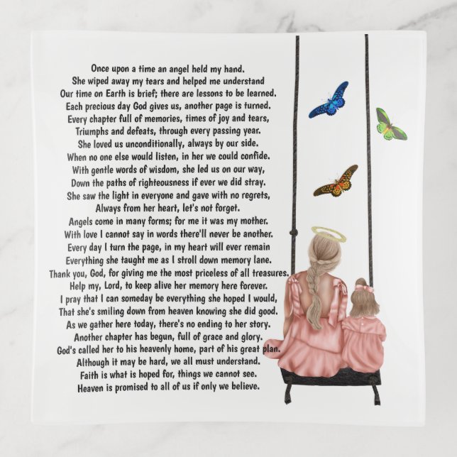 Mother in heaven sitting on swing poem photo gold trinket tray (Front)