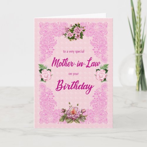 Mother in Law Birthday with Pink Roses Card