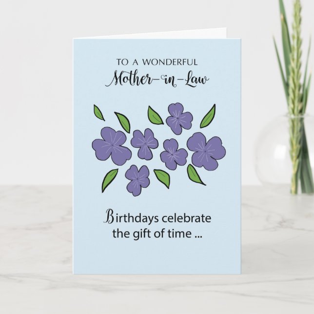 Mother in Law Birthday with Violet Flowers Leaves Card (Front)
