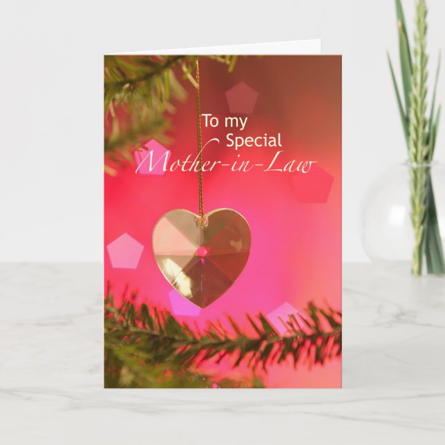 Mother-in-Law Christmas Heart on Tree Simple Joys Holiday Card (Front)
