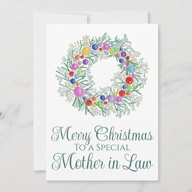 Mother in Law Colorful Christmas Wreath Holiday Card (Front)