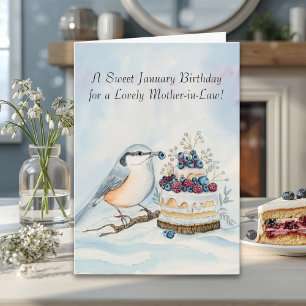 Mother-in-Law Happy January Birthday Nuthatch  Card