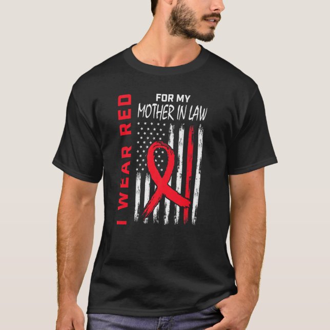Mother In Law Heart Disease Awareness Flag Matchin T-Shirt (Front)