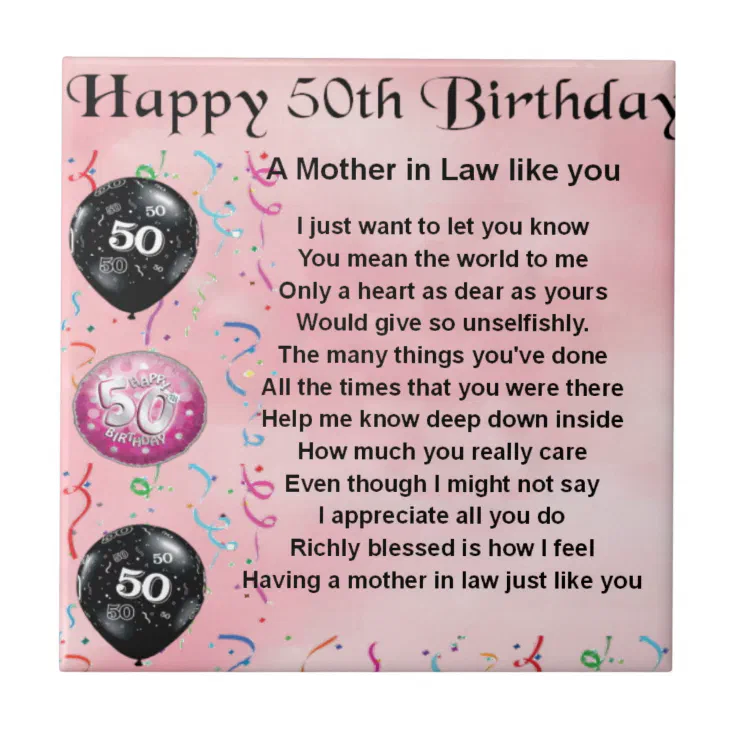 Mother in Law Poem - 50th Birthday Tile | Zazzle