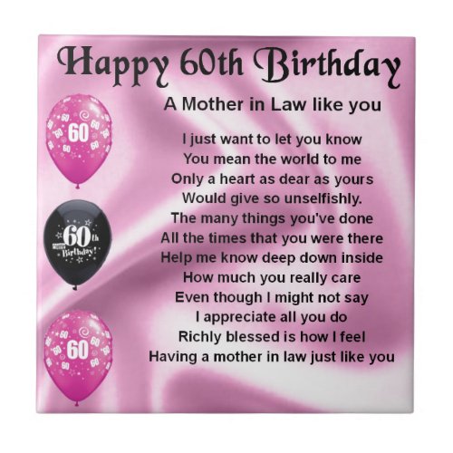 Mother in Law Poem _ 60th Birthday Tile