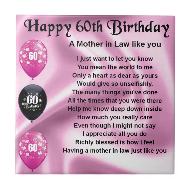 Mother in Law Poem - 60th Birthday Tile | Zazzle