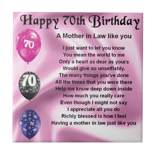 Mother in Law Poem - 70th Birthday Ceramic Tile (Front)