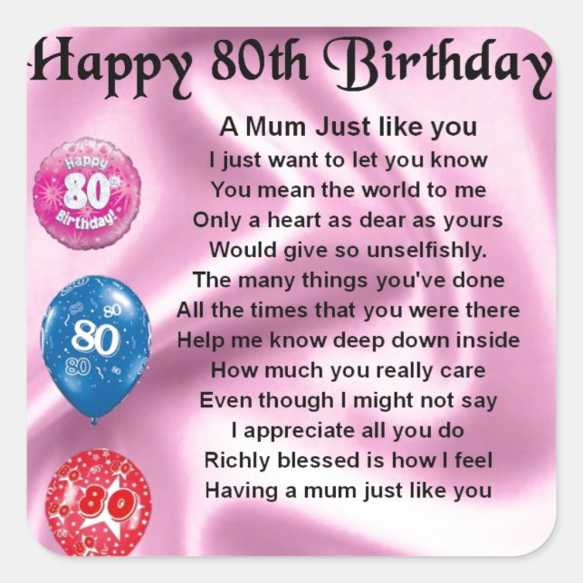 Mother in Law Poem - 80th Birthday Square Sticker (Front)