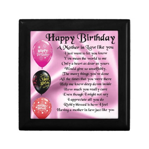 Mother in Law Poem  _  Happy Birthday Keepsake Box