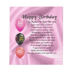Mother in Law Poem - Happy Birthday Notepad