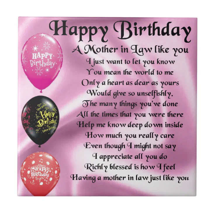 Mother in Law Poem - Happy Birthday Tile | Zazzle