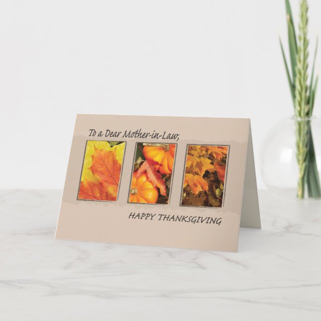Mother-in-Law Religious Three Leaves Thanksgiving Holiday Card (Front)