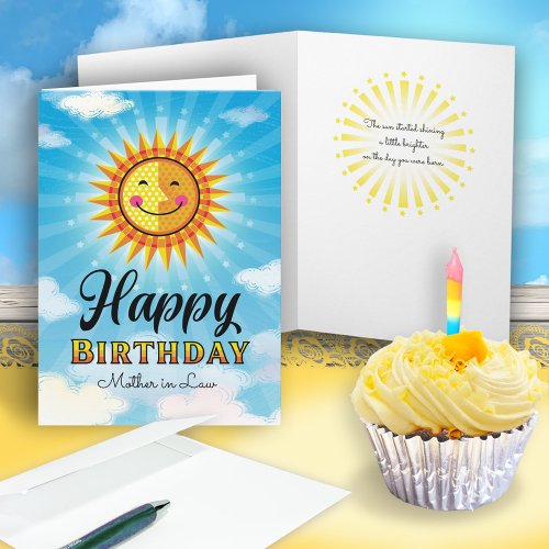 Mother in Law Yellow Orange Cute Sun  Birthday Card
