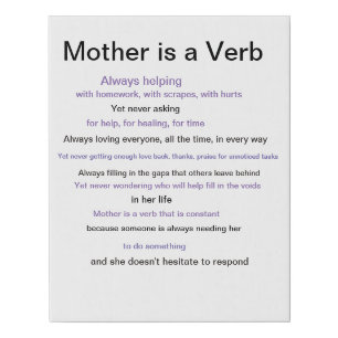 Mother is a verb poem faux canvas print