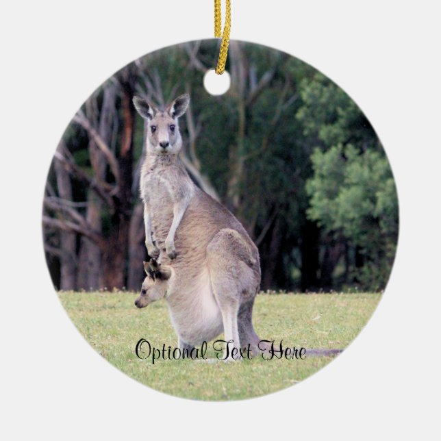 Mother Kangaroo with Baby Joey in Her Pouch Ceramic Ornament (Front)