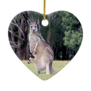 Mother Kangaroo with Baby Joey in Her Pouch Ceramic Ornament