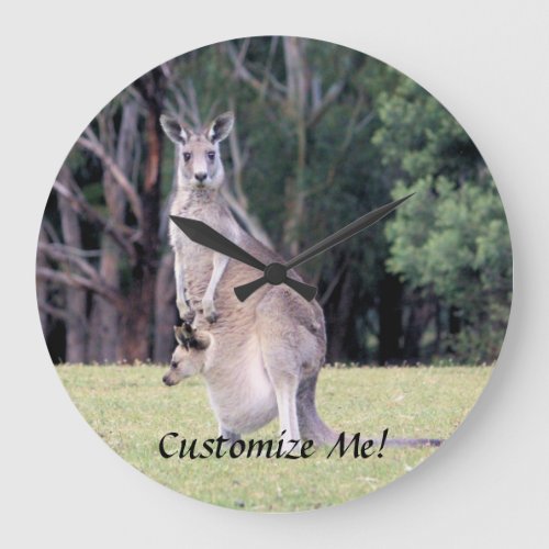 Mother Kangaroo with Baby Joey in Her Pouch Large Clock
