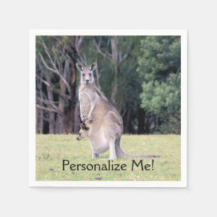 Mother Kangaroo with Baby Joey in Her Pouch Paper Napkins