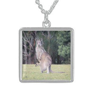 Mother Kangaroo with Baby Joey in Her Pouch Sterling Silver Necklace