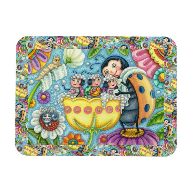 MOTHER LADYBUG & CHILDREN, TULIP BUBBLE BATH MAGNET (Horizontal)