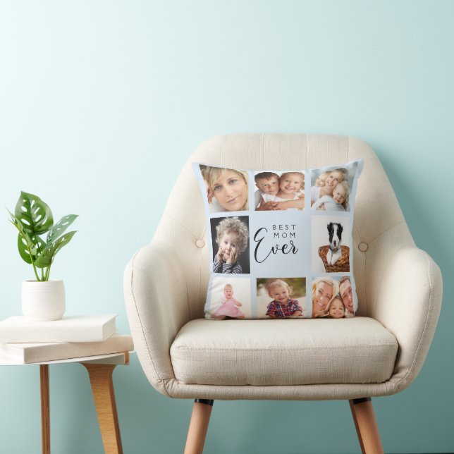 Mother light blue photo collage  throw pillow (Chair)
