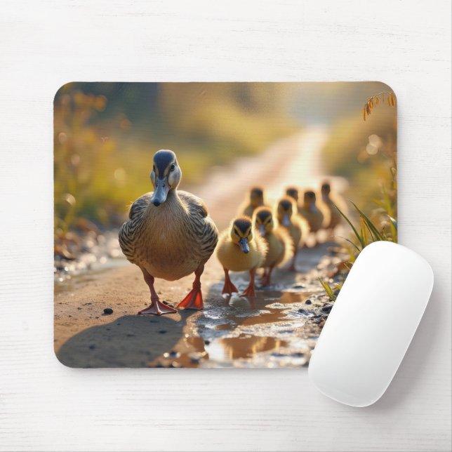 Mother Mallard Duck With Ducklings Mouse Pad (With Mouse)