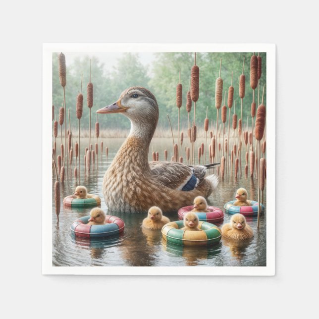 Mother Mallard Duck With Ducklings Napkins (Front)