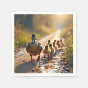 Mother Mallard Duck With Ducklings Napkins